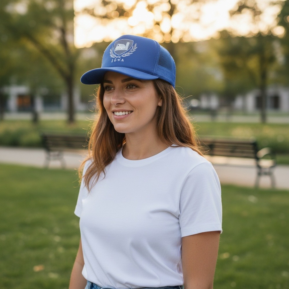 Blue‎ Iowa Barn Crest Trucker Hat Mesh Back Snapback Adult One Size